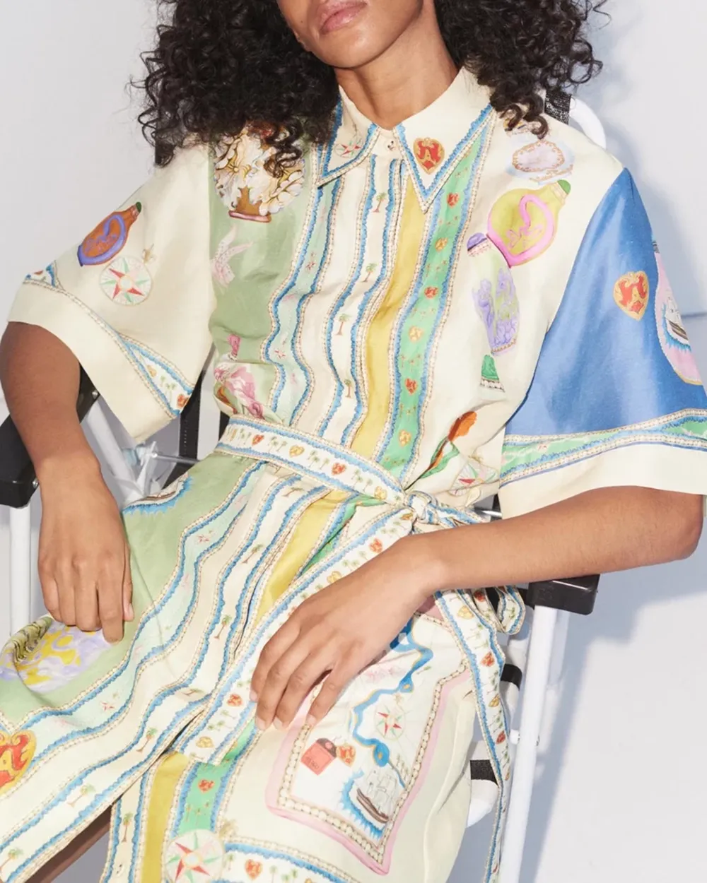 Colorful Printed Embroidery Neckline Mini Dress