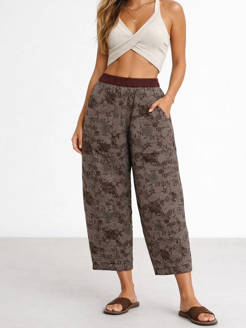 Elastic Waist Pocket Boho Barrel Pants