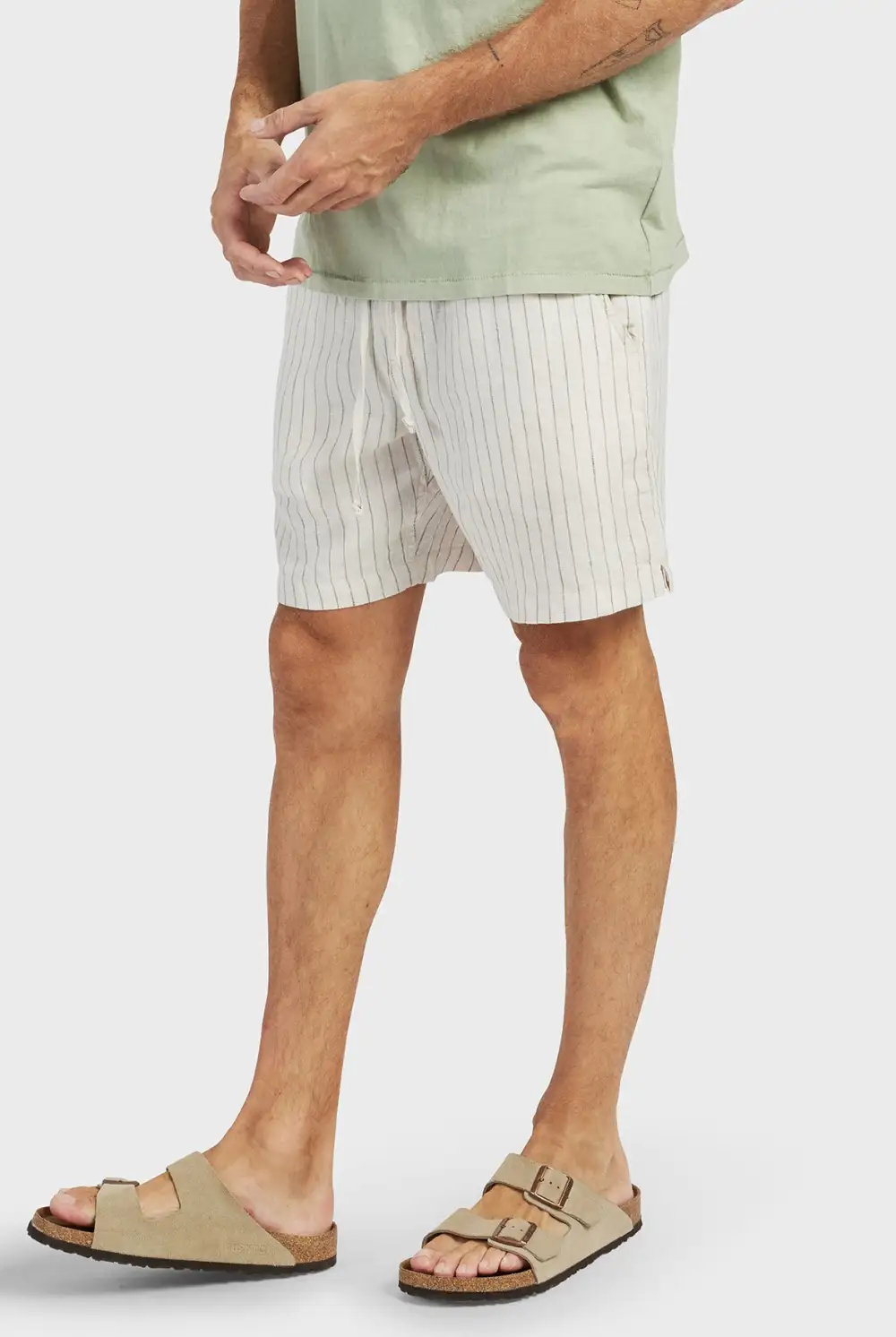 Green Striped Cotton Shorts