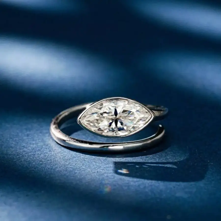 Delicate Sparkle Sterling Silver Marquise Bypass Ring