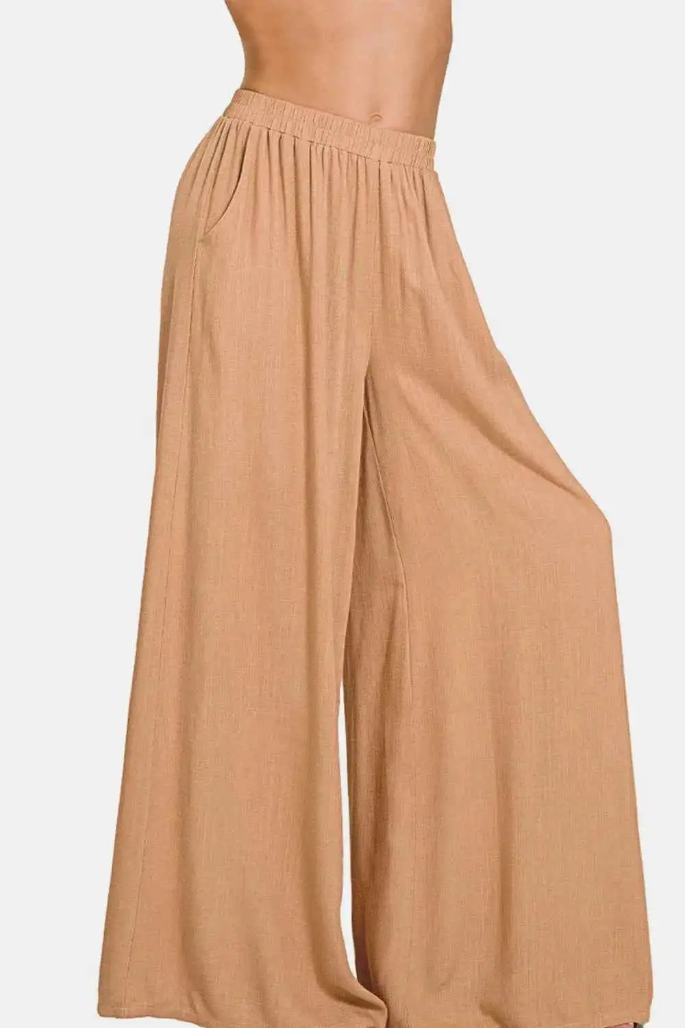 Boho Pleated Linen Blend Wide Leg Pants