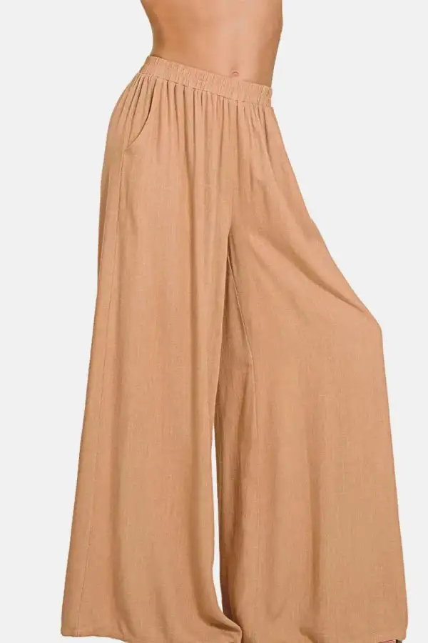 Boho Pleated Linen Blend Wide Leg Pants
