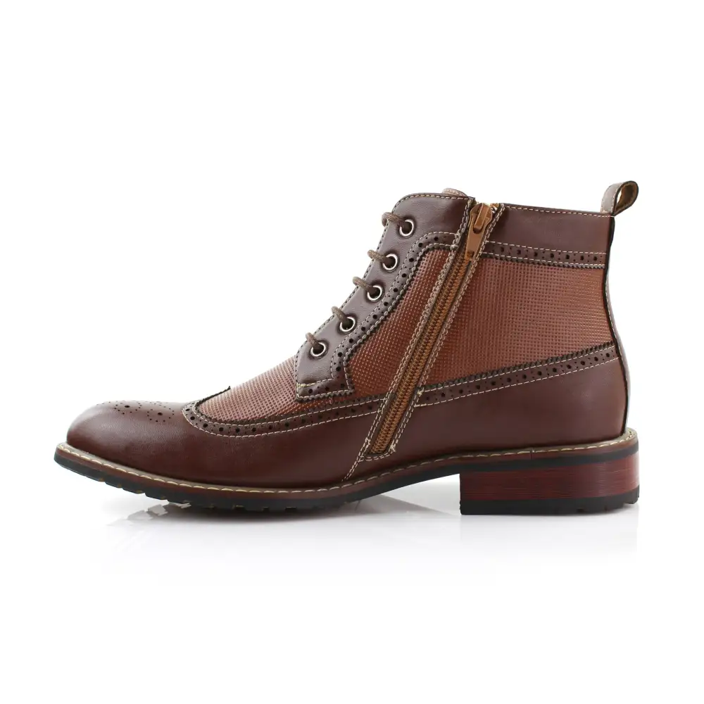 Faux-Leather Embossed Burnished Motorcycle Boots