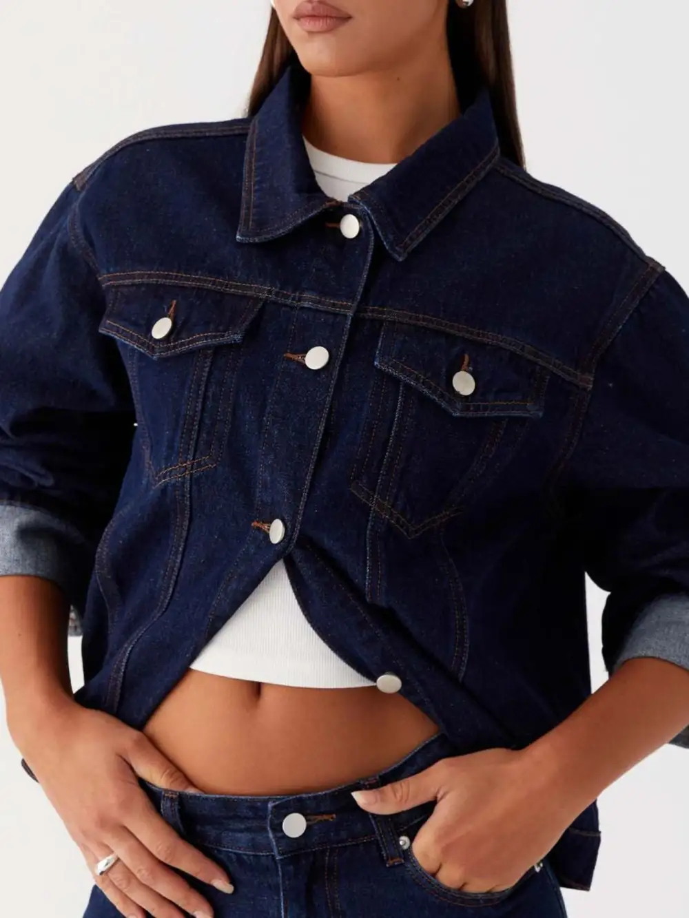 Button Down Cropped Oversized Jacket