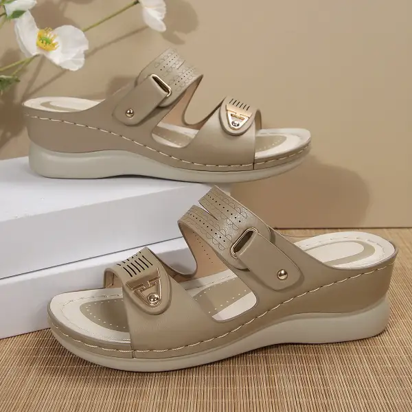 Textured Thick Sole Wedge Slide Sandals
