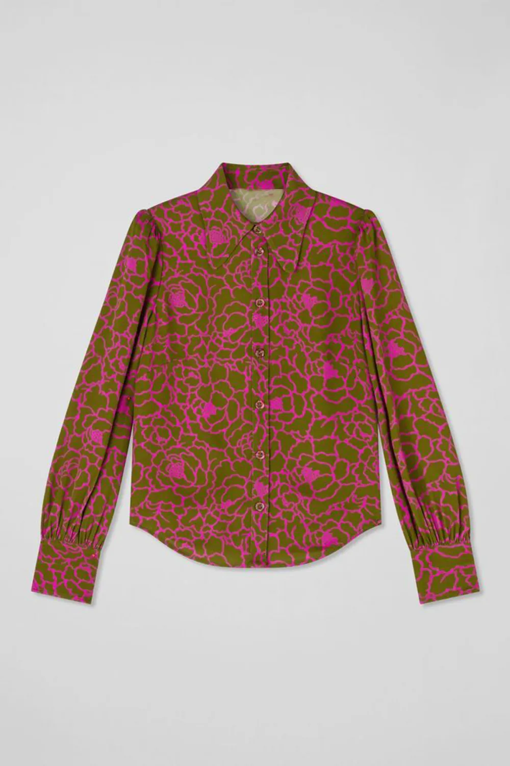 Pink Patterned Long Sleeve Button Down Blouse