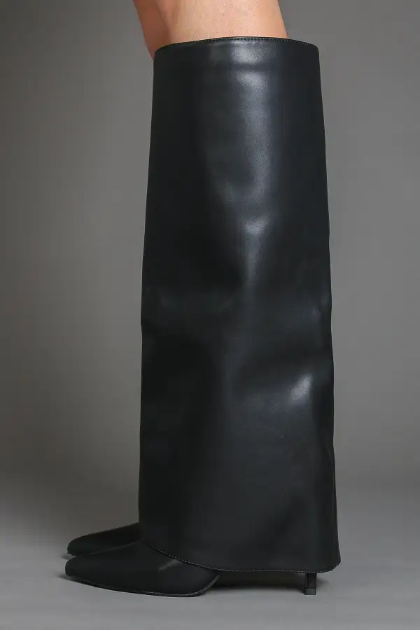 Classic Stiletto Slouch Fold-Over Pointed Toe Knee High Boots