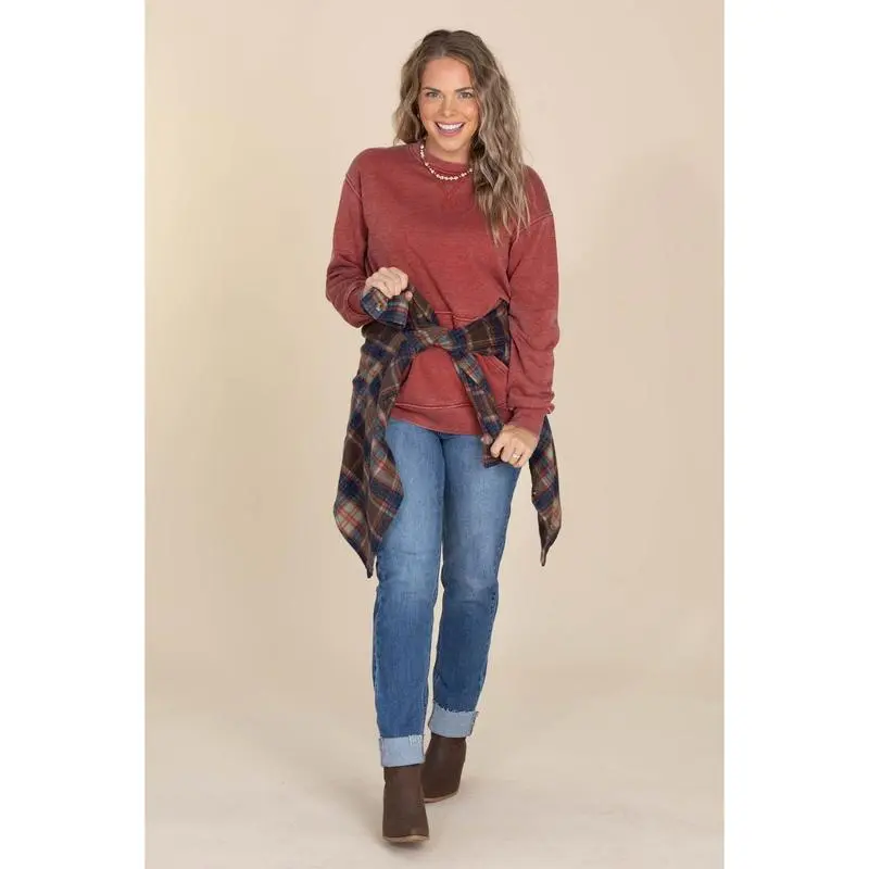 🔥Your Favorite Is Back! Pigment Dyed Cozy Campfire R-Neck Sweatshirt