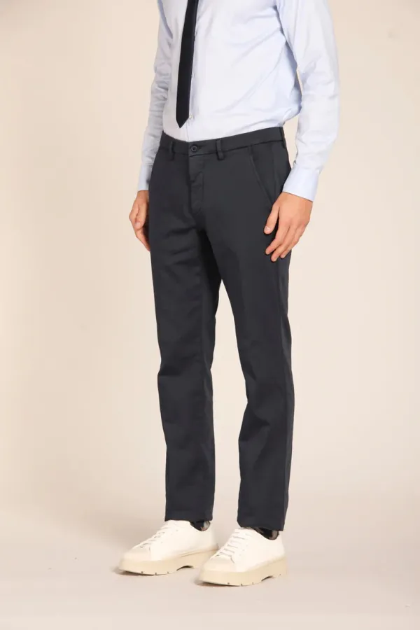 Men's Navy Blue Cotton Casual Twill Slim Fit Trousers