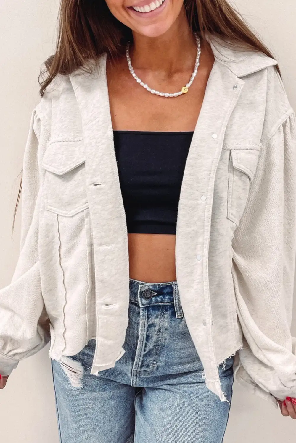Exposed Seam Flap Pocket Button Jacket
