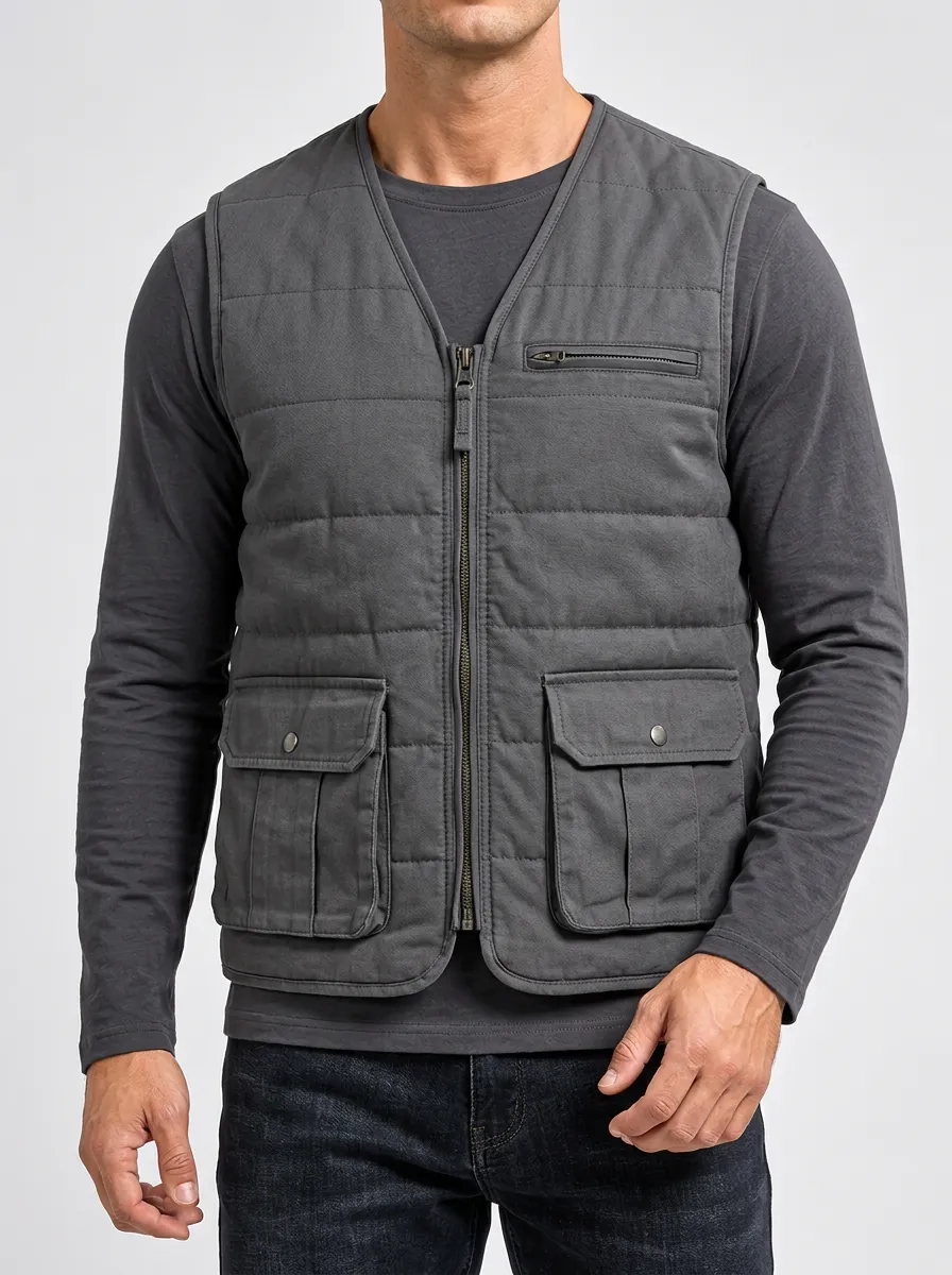 Pocket-Detailed Casual Outdoor-Inspired Quilted Sleeveless Jacket for Men