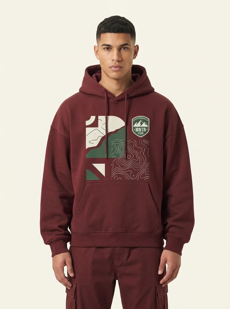 Men's Mountain Hiking Topographic Graphic Hoodie