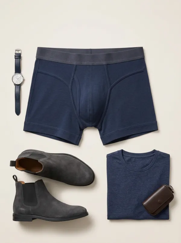 Men's Solid Navy Blue Comfortable Cotton Boxer Briefs