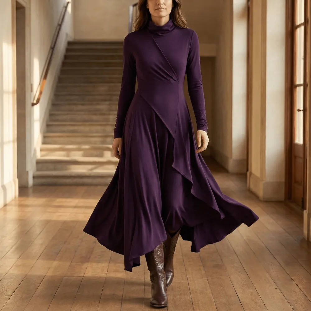 Asymmetrical Draped High Maxi Dress