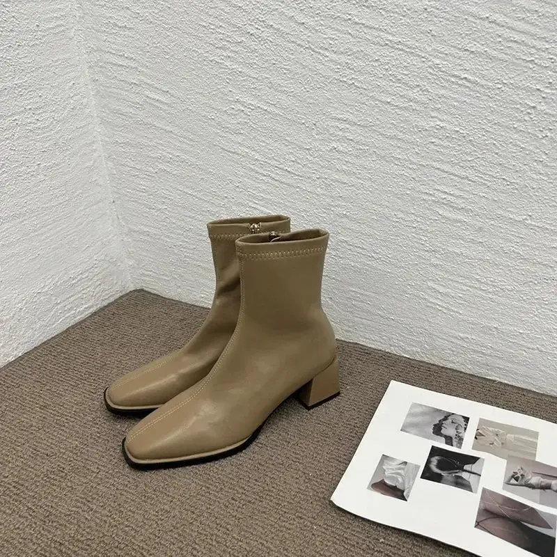 Leather Loafer Square-Toe Ankle Boots