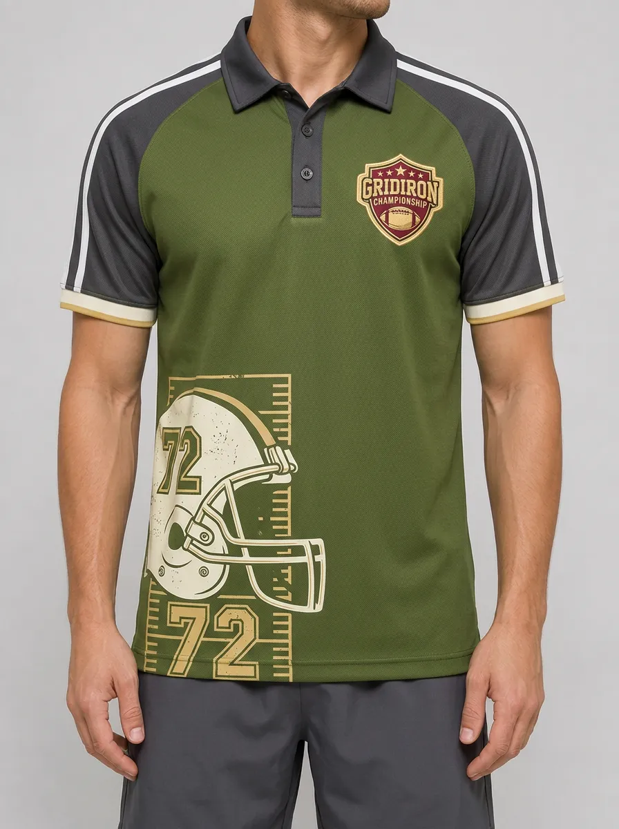 Men's American Football Gridiron 72 Helmet Printed Polo Shirt