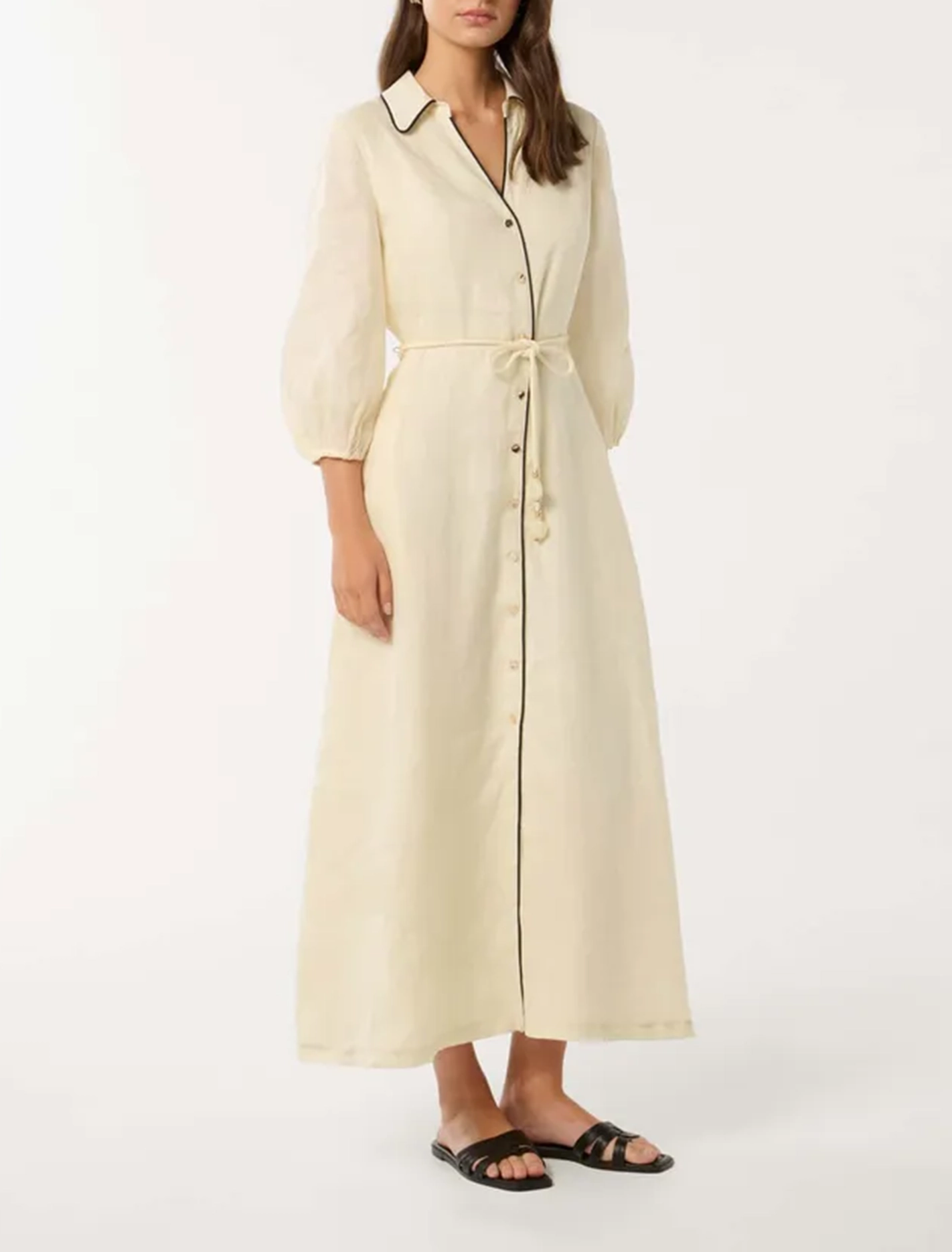 Contrast Linen Midi Dress