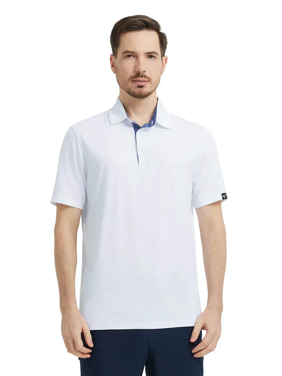 Men'S Designed Collared Solid Performance Polo