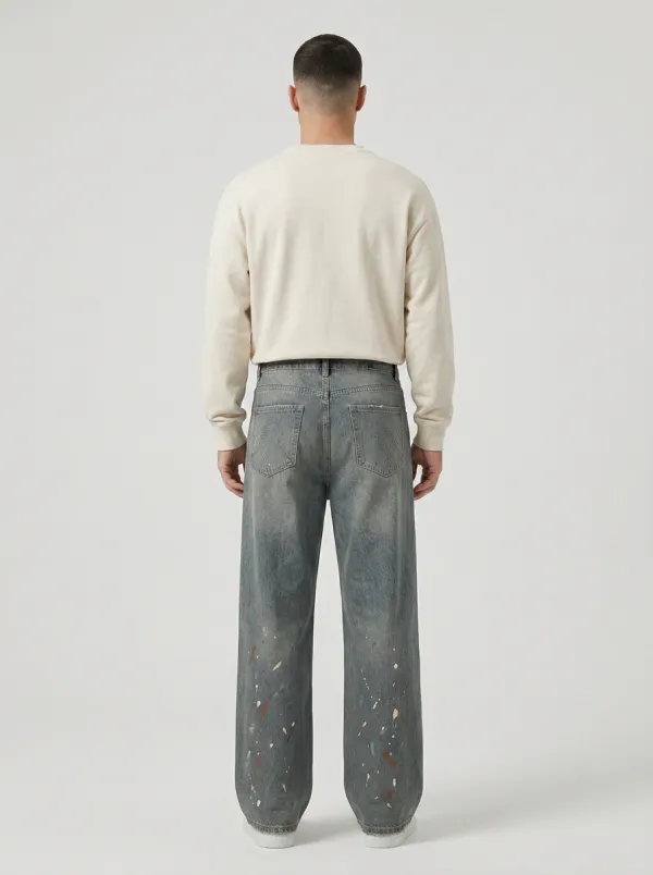 Men's Paint Splatter Vintage Wide Leg Jeans