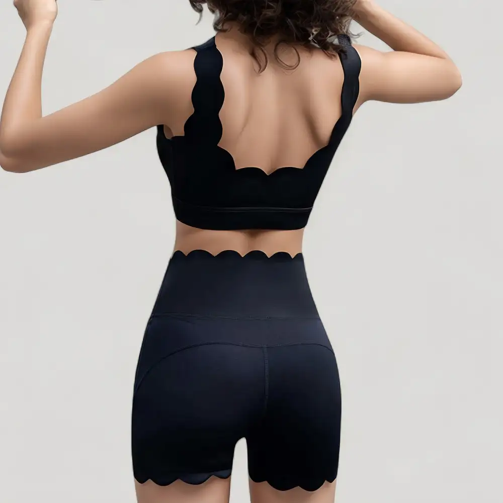 High-Waist Seamless Stretch Scalloped Athletic Shorts
