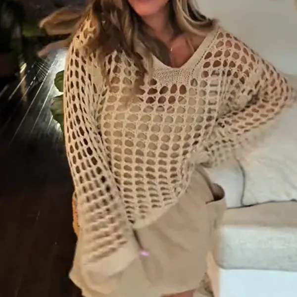 Women's loose-fitting hollow-out design top