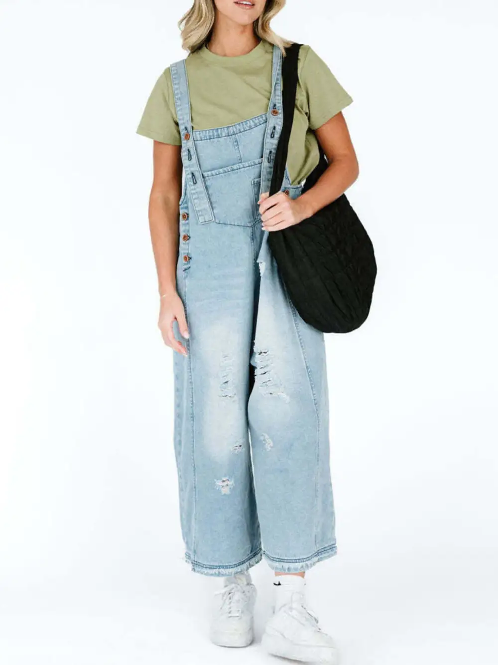 Wide Leg Denim Overalls Relaxed Fit Bib Overalls