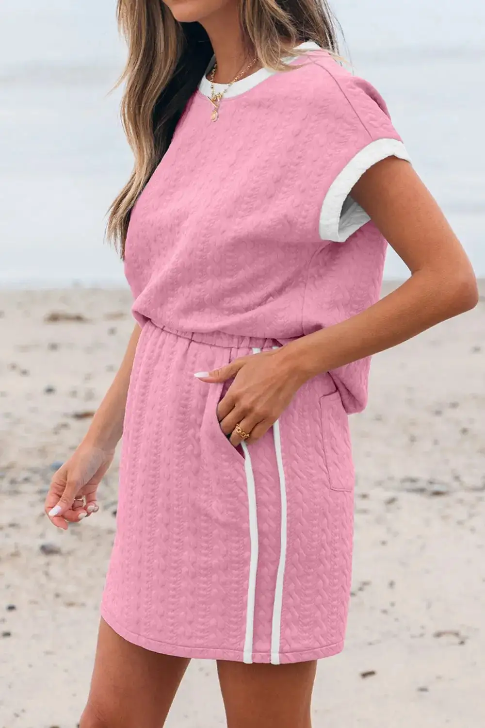 Round Neck Textured Coordinated Set