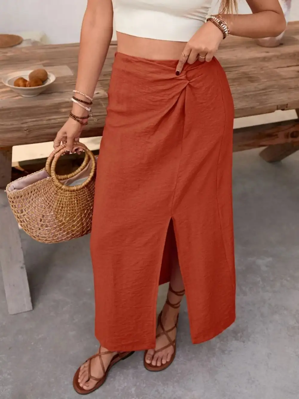 Structured Slit Midi Skirt