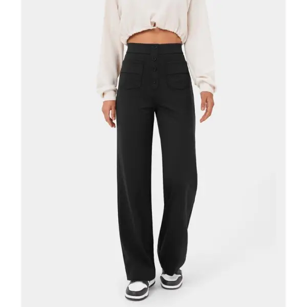 High Waisted Pockets Straight Leg Casual Pants