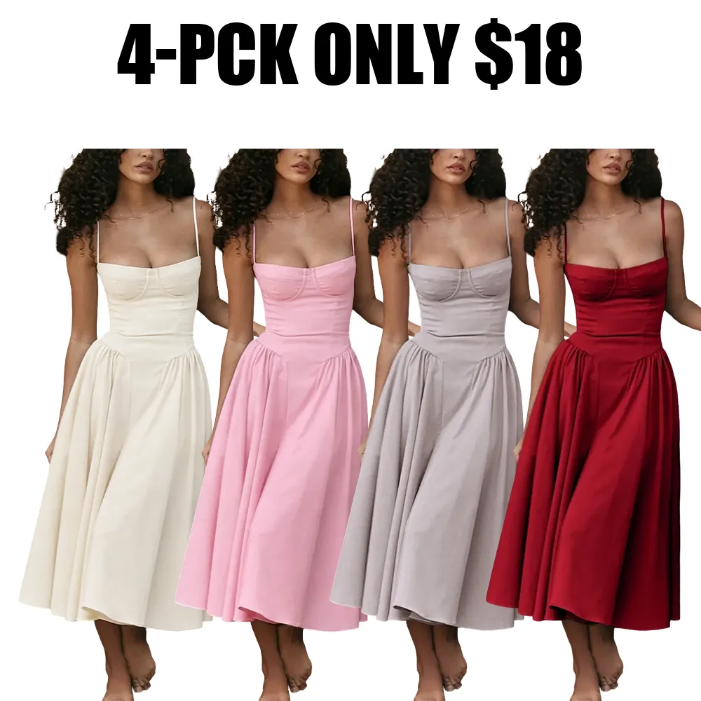 Women's Plain Backless Cami Dress with Zip-Back
