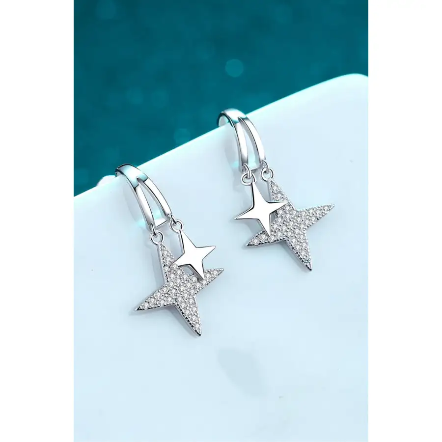 Moissanite Star Rhodium Plated Drop Earrings