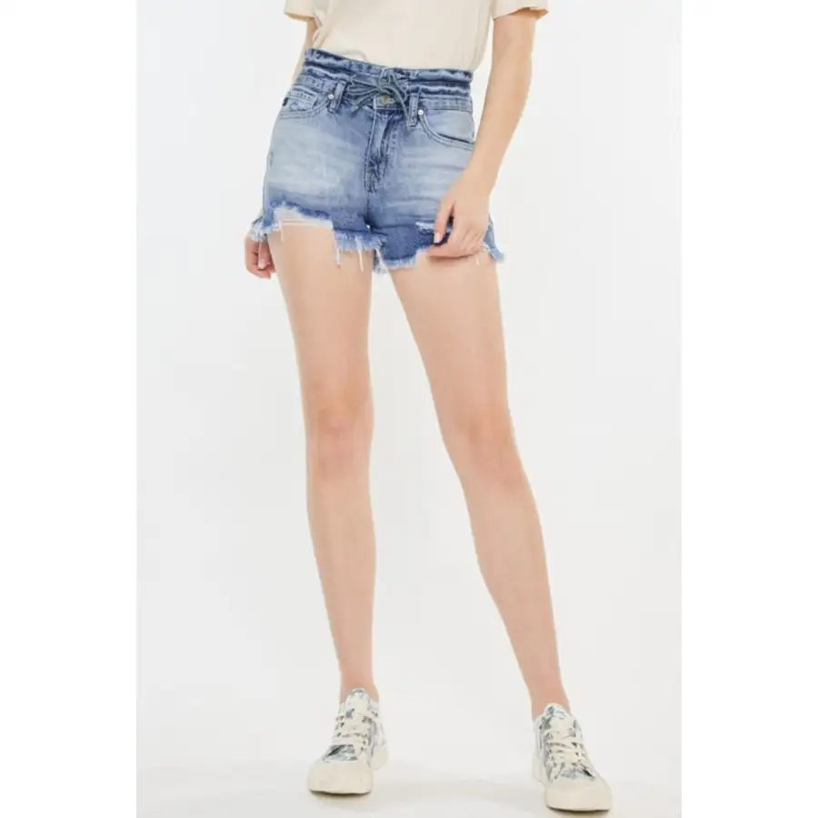 High Rise Frayed Hem Denim Shorts