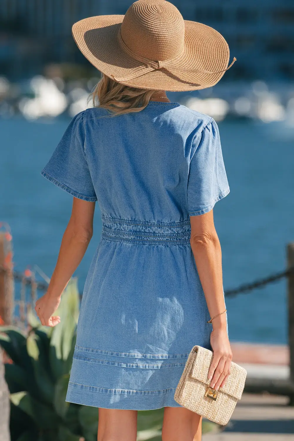 Denim Short Sleeve Mini Dress