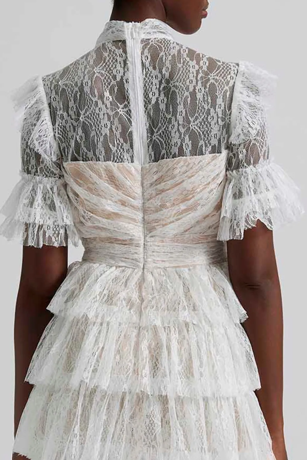 Ruffled Lace High Neck Mini Dress