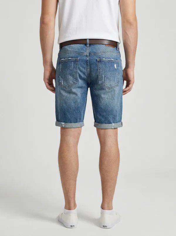 Men's Distressed Raw Hem Distressed Denim Shorts
