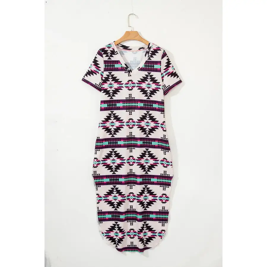 Aztec Print V-neck Midi Dress