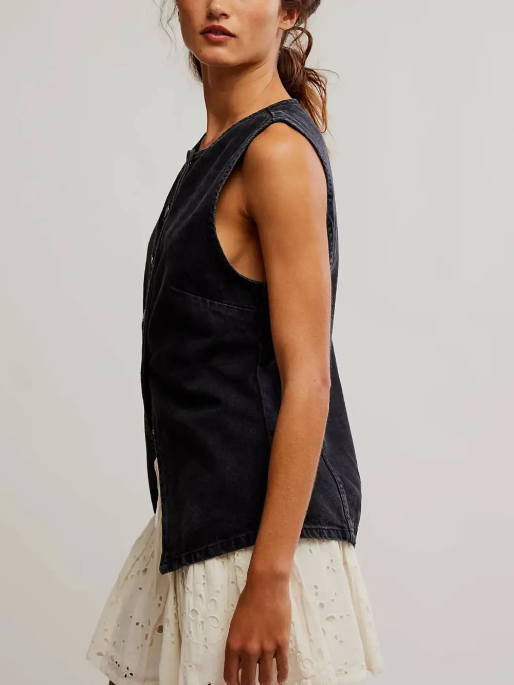 Button Front Denim Vest