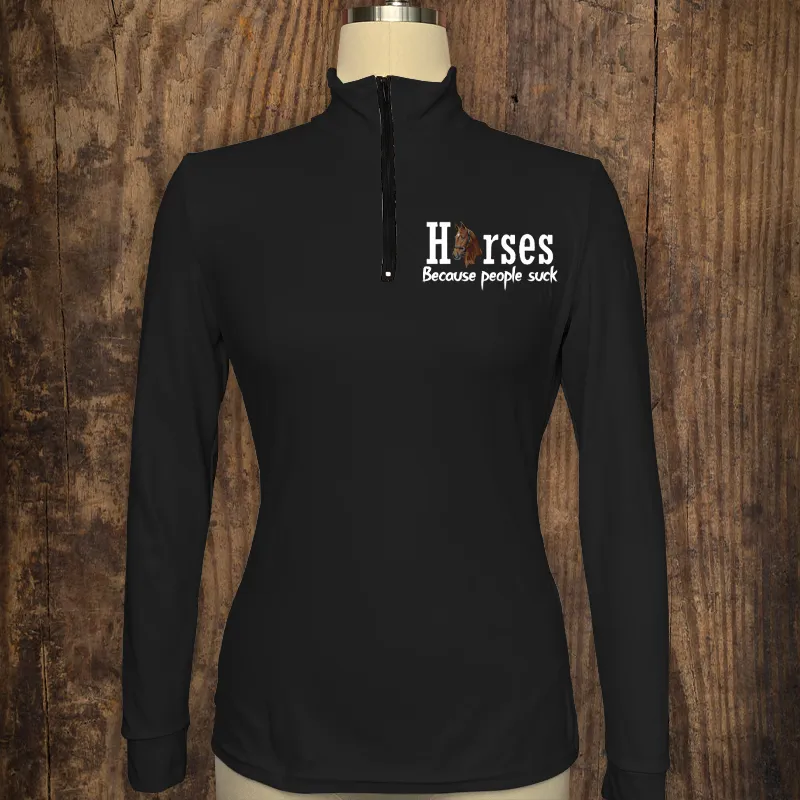 Horses Because People Suck Women's Horse Print Long Sleeve Casual Shirt