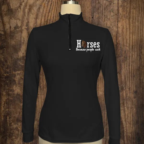 Horses Because People Suck Women's Horse Print Long Sleeve Casual Shirt