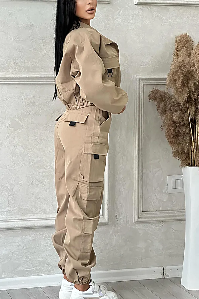 9PACK- Solid Color Pocket Jacket & Pants Two-piece Set