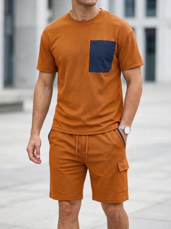 Everyday Textured Detail Design Men's T-Shirt And Shorts Set