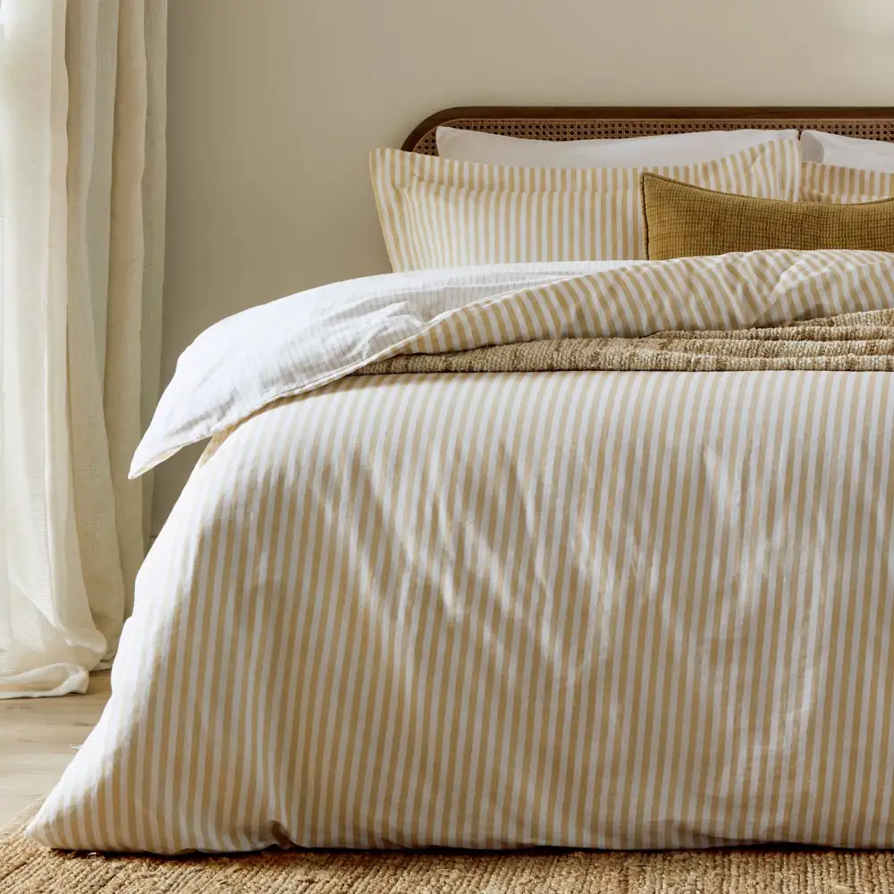 Restful Bedroom Reversible Stripe Cotton Duvet Cover Set