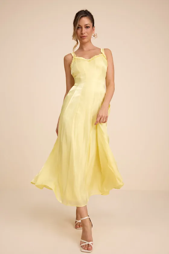 Marlana Light Yellow Sleeveless Ruffled Midi Dress
