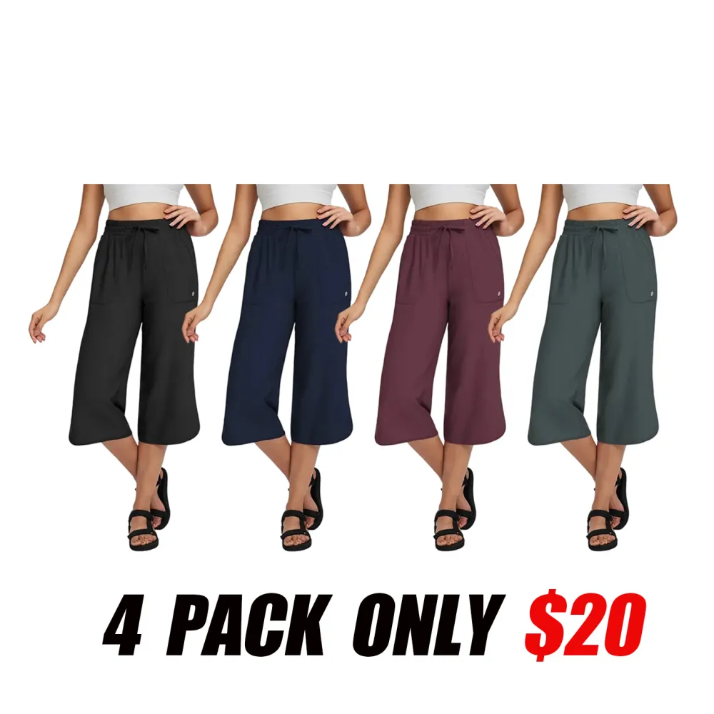 Women's Comfy Drawstring High-Waisted Crop Pants - Breathable Wide-Leg Loungewear