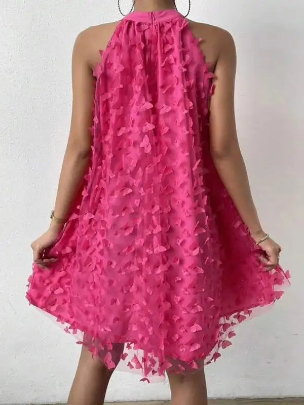 Relaxed Sleeveless Jacquard Pleated Solid Color Split Joint Stand Collar Mini