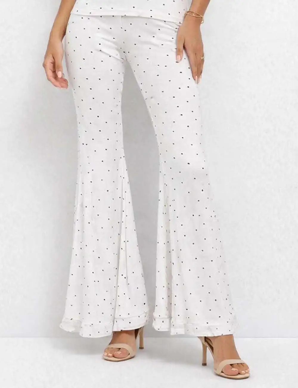 Chic Polka Dot Elastic Waist Flared Leg Pants