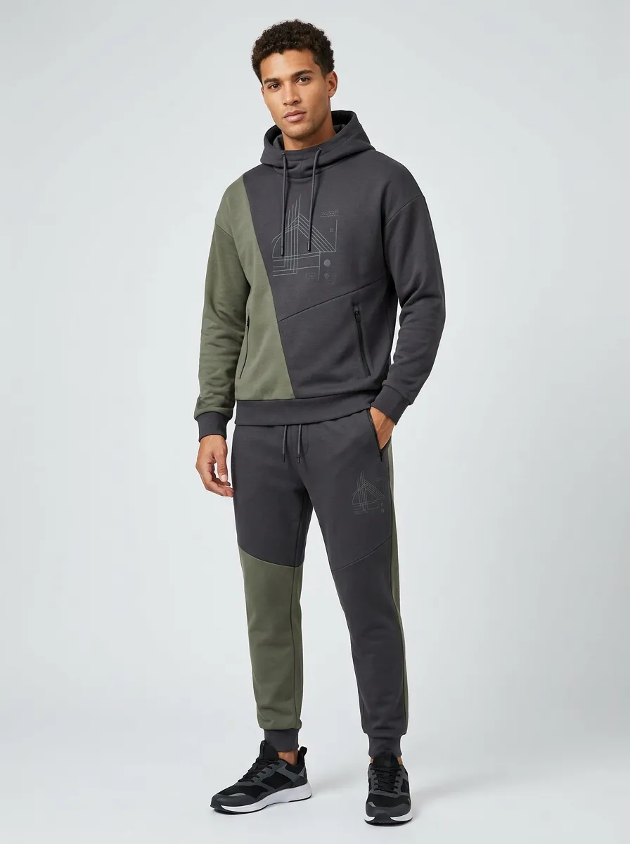 Men's Sportswear Geometric Pattern Colorblock Printed Tracksuit