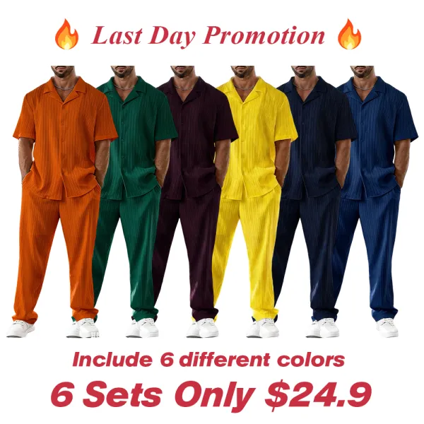 Men's Two-piece Suit Shirt and Elastic Waist Pants Set