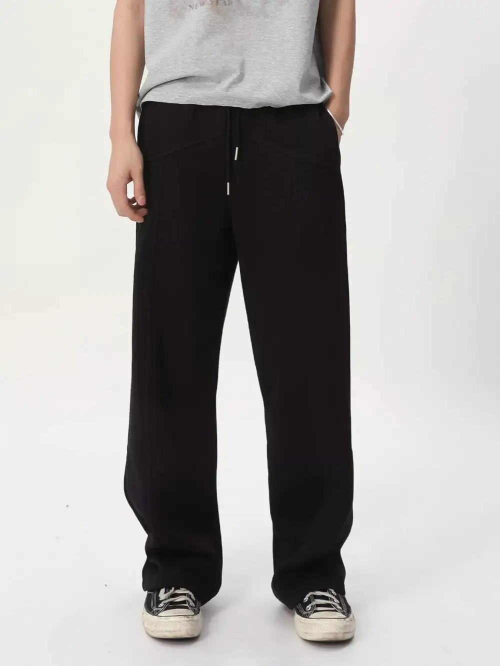 Textured Men's Wide Leg Drawstring Pants