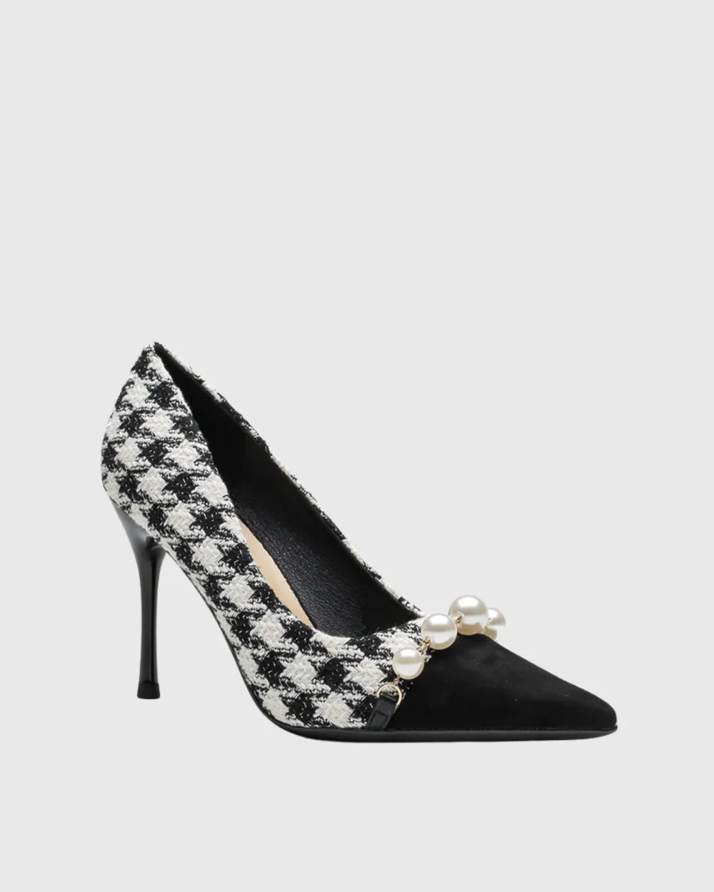Pearl Chain Houndstooth Splicing Pumps
